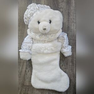Vintage Dan Dee  3D Plush Bear Collector's Choice Christmas Stocking White Soft
